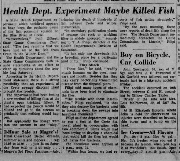 Experiment killed fish - 9 Sep 55, LJS
